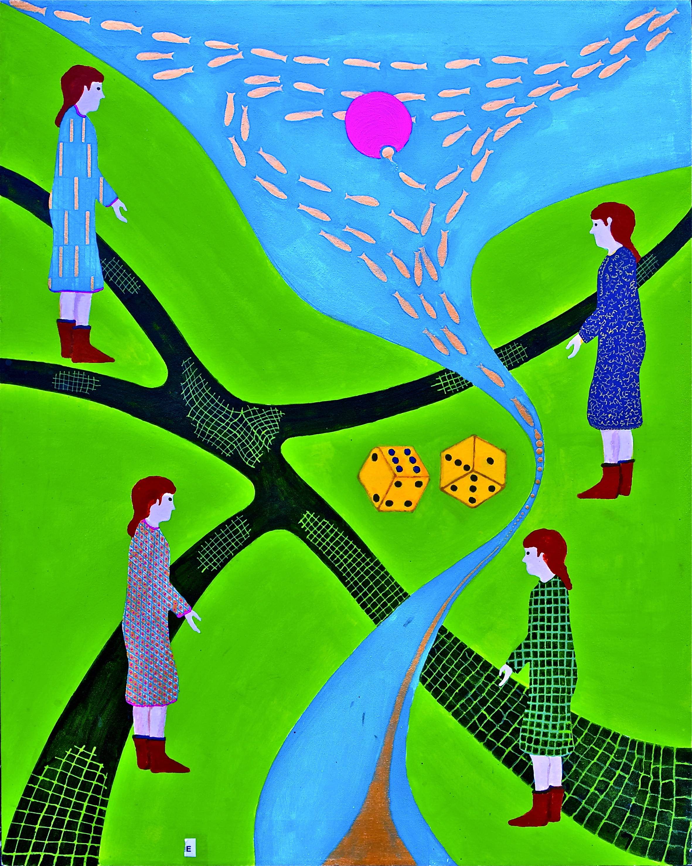 A painting by the artist James Foort called: Fate, Chance, Choice, and Time