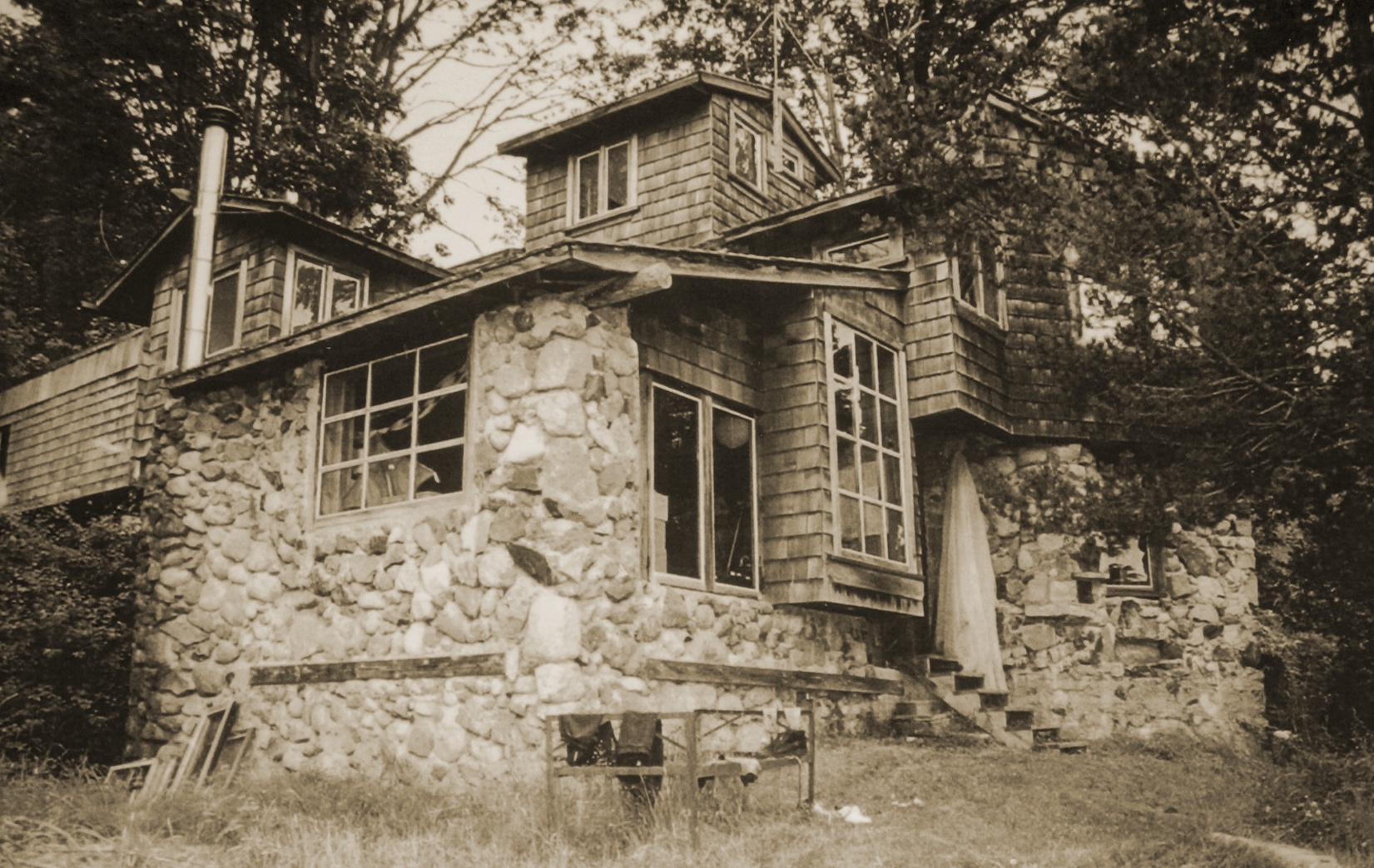 A painting by the artist James Foort called: Quadra Island Stone House
