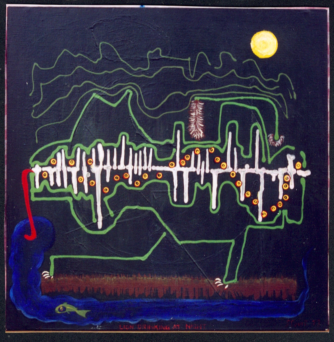 A painting by the artist James Foort called: Lion Drinking At Night