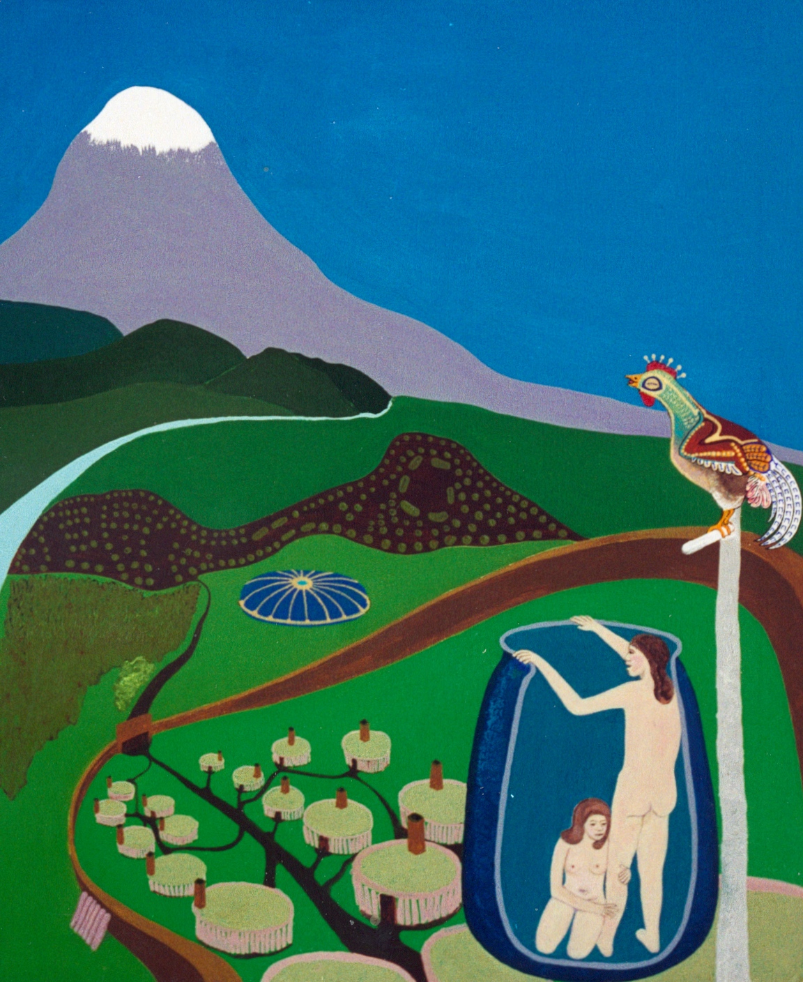 A painting by the artist James Foort called: Ahm And Zoe See The Flower Machine