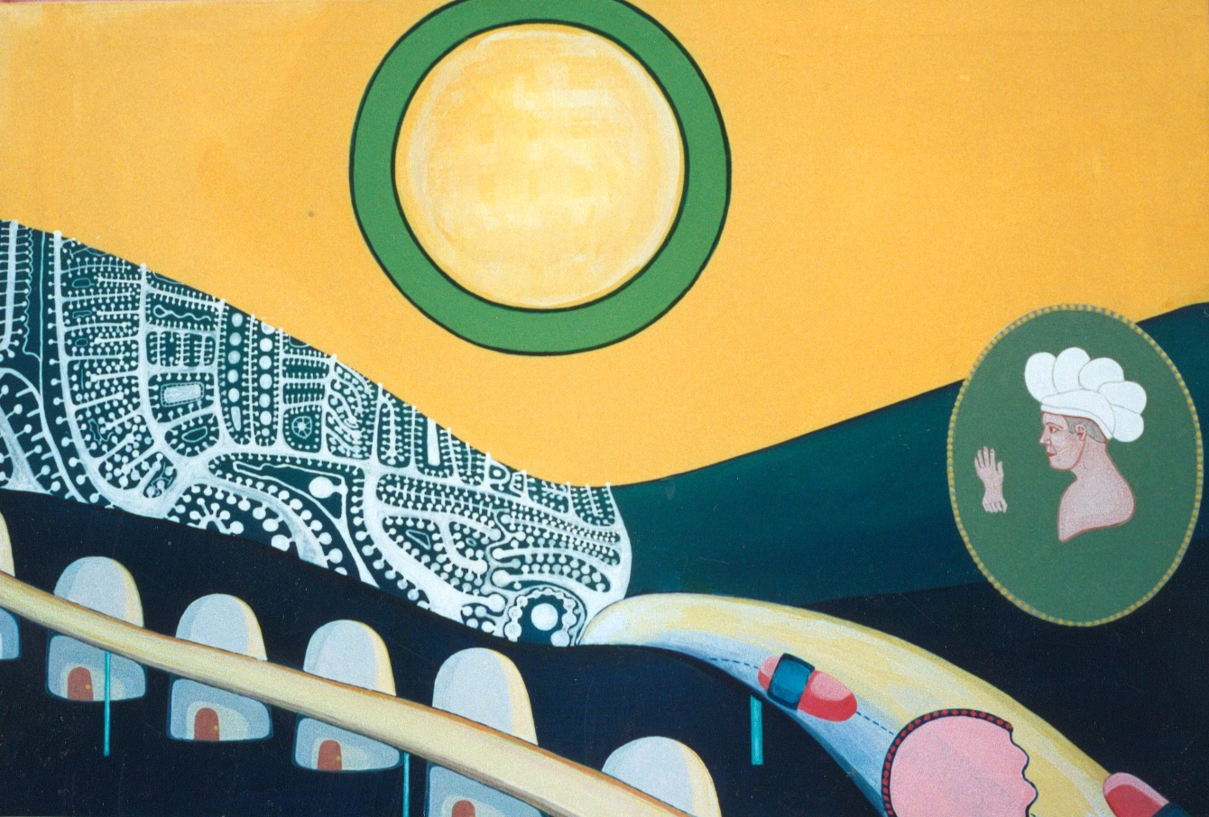 A painting by the artist James Foort called: The White One Looks Over The Metropolis At Dawn