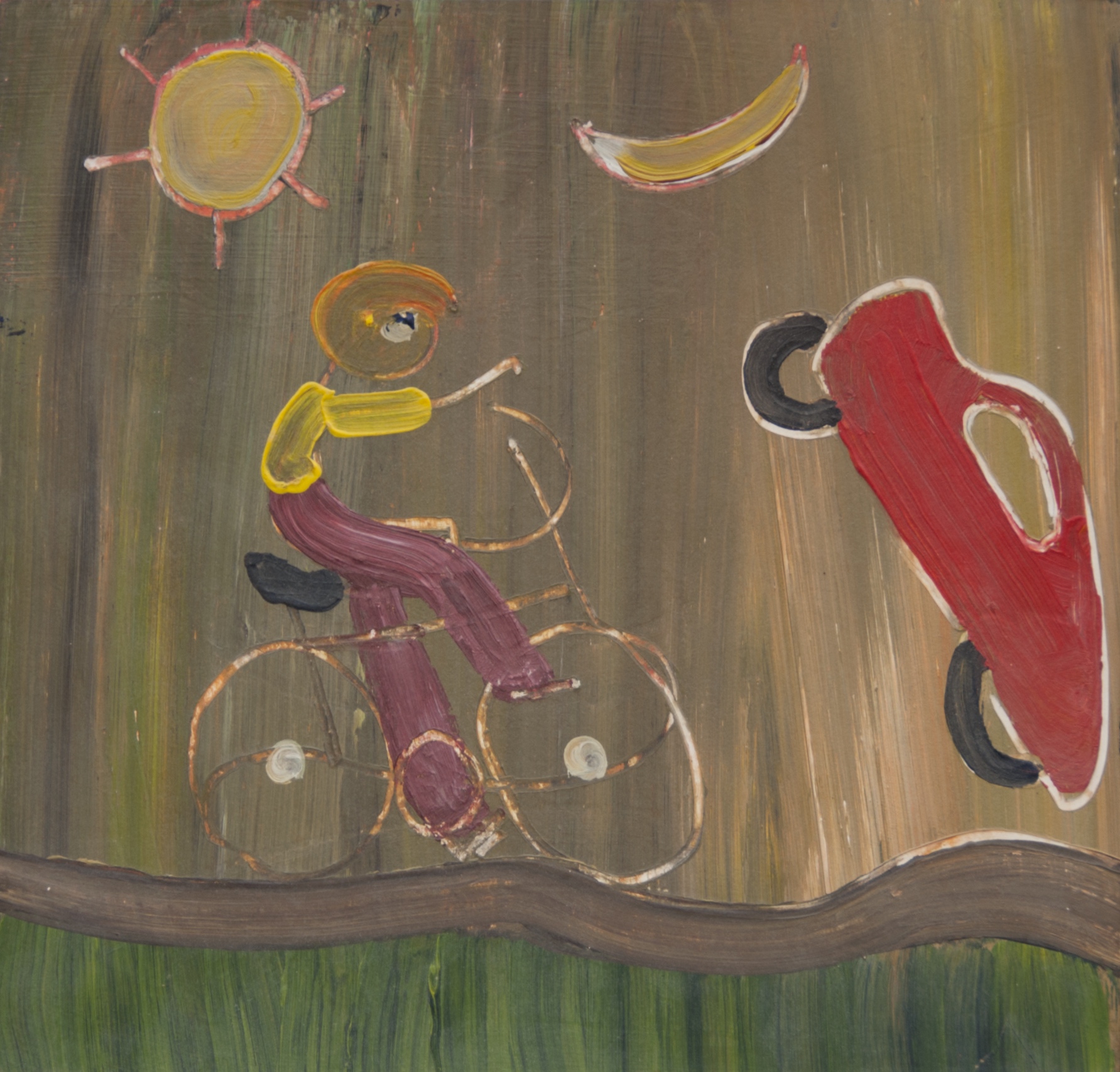A painting by the artist James Foort called: Warning - Stay Off The Road!